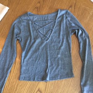 Long sleeve criss-cross v-neck pac sun shirt